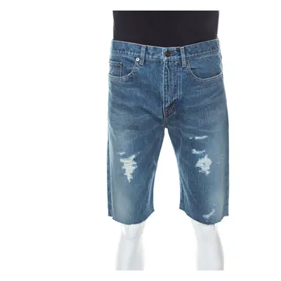 Saint Laurent Paris Distressed Denim Capri Shorts