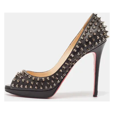 Christian Louboutin Black Leather Yolanda Spikes Pumps Size 38.5