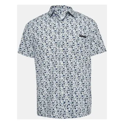 Prada Blue Floral Print Cotton Short Sleeve Shirt