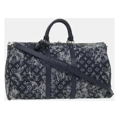 Louis Vuitton Grey Canvas Tapestry Keepall Bandouliere travel Duffel Bags