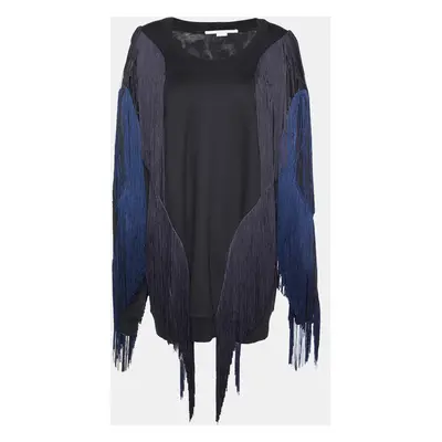 Stella McCartney Black Cotton Knit Fringed Sweater Mini Dress