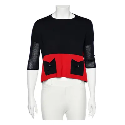 CH Carolina Herrera Color Block Wool Knit Side Slit Detail Sweater Top