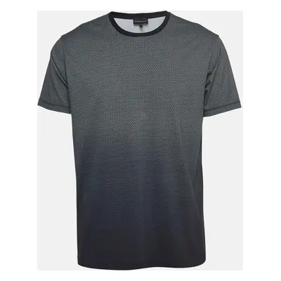 Emporio Armani Navy Blue All-Over Logo Print Cotton T-Shirt