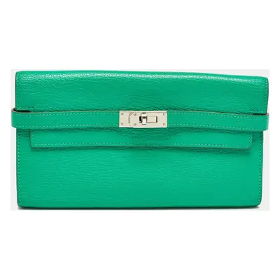 Hermes Menthe Chevre Mysore Leather Kelly Longue Wallet