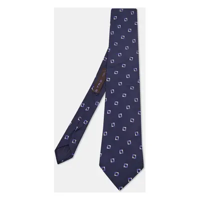 Etro Navy Blue Square Patterned Silk Jacquard Tie