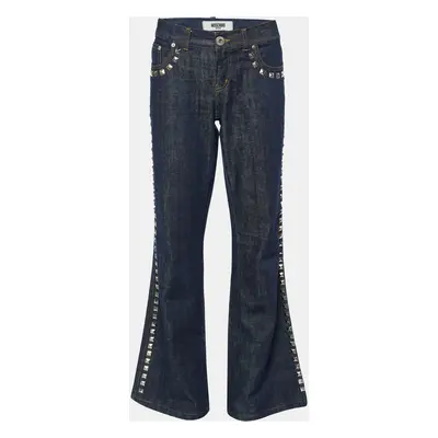 Moschino Jeans Navy Blue Denim Studded Wide Leg Jeans