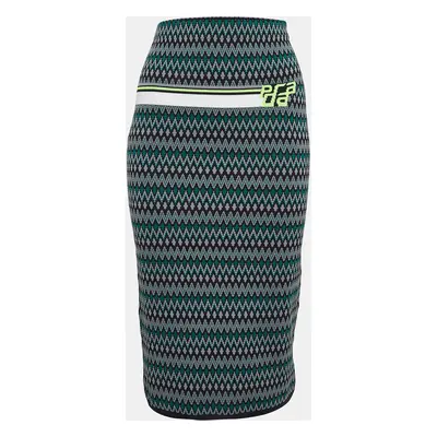 Prada Green Chevron Patterned Knit Midi Skirt