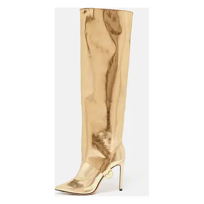 Jimmy Choo Gold Patent Leather Knee Length Boots Size 37.5