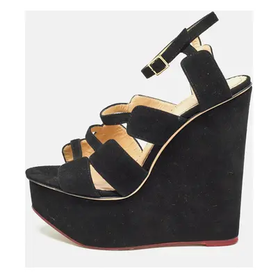 Charlotte Olympia Black Suede Platform Wedge Strappy Sandals Size