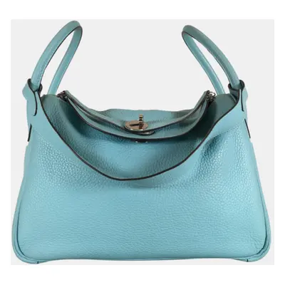 Hermes Blue Atoll Clemence Lindy Handbag