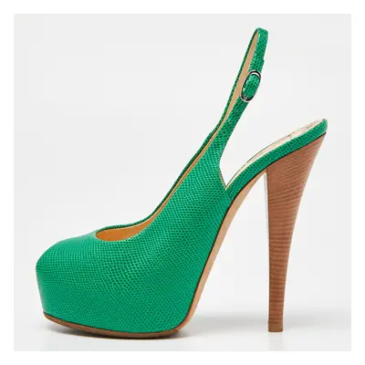 Giuseppe Zanotti Green Lizard Embossed Leather Slingback Sandals Size