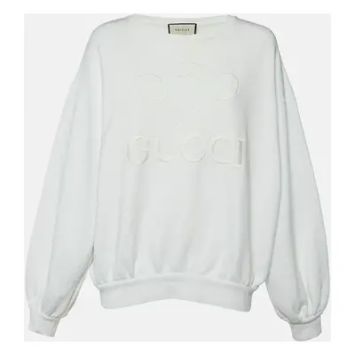 Gucci White Tennis Embroidered Cotton Knit Sweatshirt