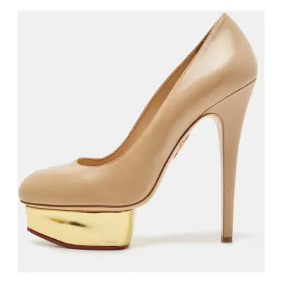 Charlotte Olympia Beige Leather Dolly Platform Pumps Size 38.5