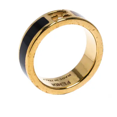 Fendi The Fendista Bi-color Enamel Gold Tone Band Ring Size