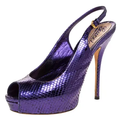 Gucci Purple Python Leather Sofia Platform Peep Toe Slingback Sandals Size