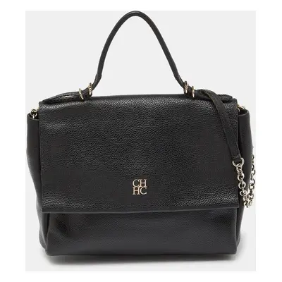 CH Carolina Herrera Black Leather Minuetto Flap Top Handle Bag