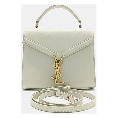 Saint Laurent White Grain de Poudre Mini Classic Monogram Cassandra Top Handle Bag