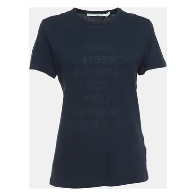 Christian Dior Navy Blue Feminist Print Cotton Blend Half Sleeve T-Shirt