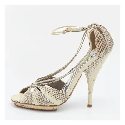 Moschino Cream/Brown Water Snake Ankle Strap Sandals Size 38.5