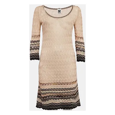 M Missoni Beige Patterned Knit Round Neck Mini Dress