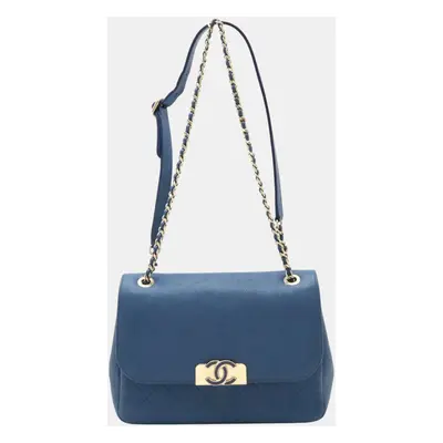 Chanel Blue Caviar Skin Matelasse Coco Mark Chain Shoulder Bag