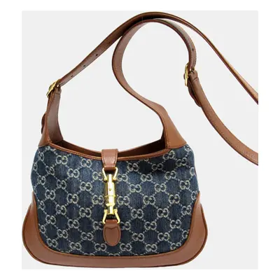 Gucci Blue/Brown New Denim GG Monogram Calfskin Small Jackie Shoulder Bag