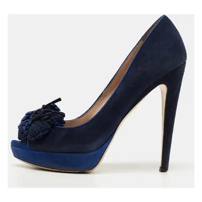 Miu Miu Blue Suede Peep Toe Platform Pumps Size 37.5