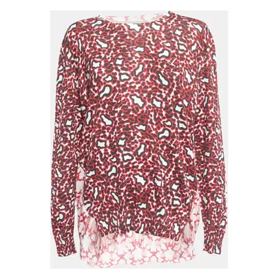 Stella McCartney Red Leopard Print Cotton Knit Long Sleeve Top