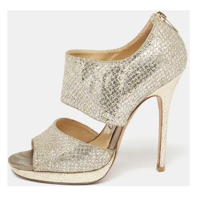 Jimmy Choo Silver/Gold Coarse Glitter Private Platform Sandals Size