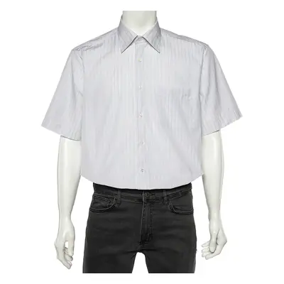 Balmain White Striped Cotton Short Sleeve Shirt