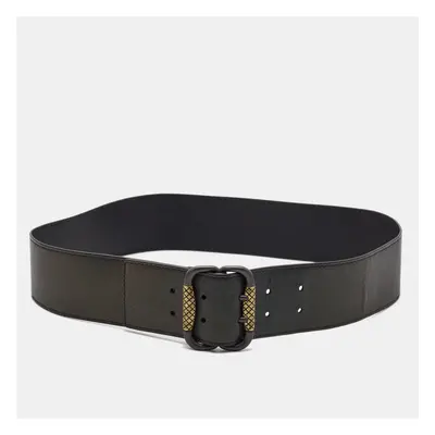 Bottega Veneta Metallic Black Leather Buckle Wide Belt CM