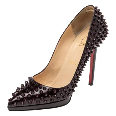 Christian Louboutin Burgundy Patent Leather Pigalle Plato Spikes Pumps Size 38.5