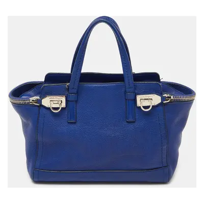 Salvatore Ferragamo Blue Leather Zip Tote