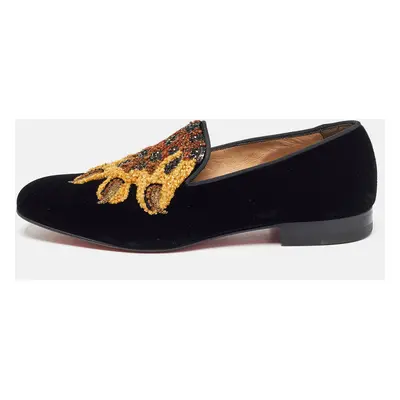 Christian Louboutin Black Velvet Embraided Smoking Slippers Size