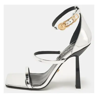 Versace Silver Leather Safety Pin Ankle Strap Sandals Size