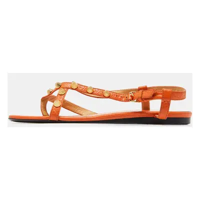 Balenciaga Orange Leather Arena Studded Thong Sandals Size 38.5