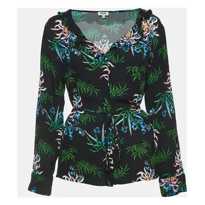 Kenzo Black Floral Printed Crepe Top