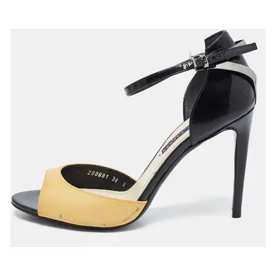 Ralph Lauren Collection Black/yellow Patent Leather Peep Toe Sandals Size