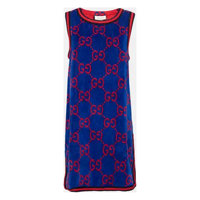 Gucci Blue GG Jacquard Terry Cotton Sleeveless Dress