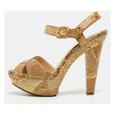 Christian Louboutin Beige Python Leather Ankle Strap Sandals Size