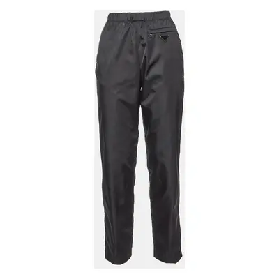 Prada Black Nylon Leather Badge Detail Trousers