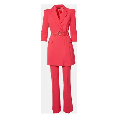 Elisabetta Franchi Fuchsia Pink Georgette Belted Pants Suit