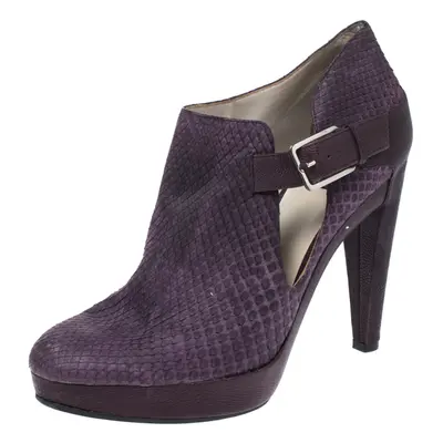 Dior Purple Python Leather And Embossed Leather Platform Ankle Booties Size