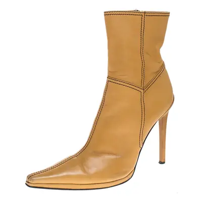 Casadei Tan Leather Pointed Toe Ankle Boots Size 37.5