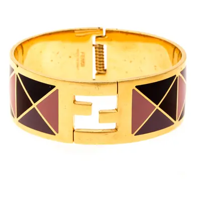 Fendi The Fendista Multicolor Geometric Enamel Gold Tone Wide Bracelet