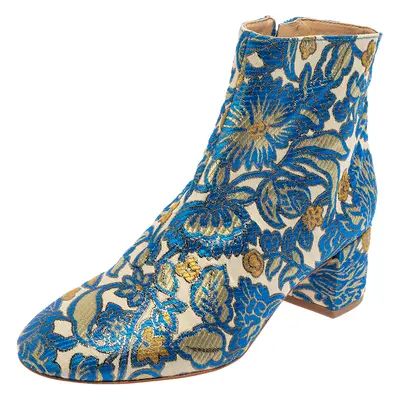 Tory Burch Multicolor Brocade Fabric Block Heel Ankle Boots Size