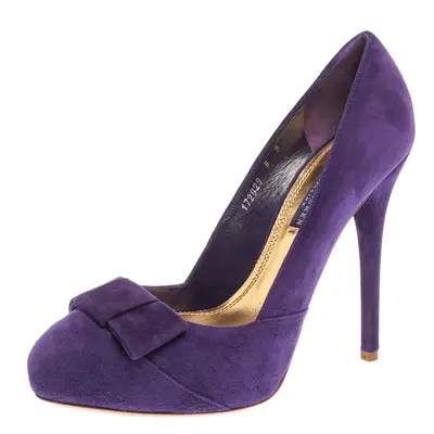 Ralph Lauren Collection Purple Suede Bow Detail Platform Pumps Size