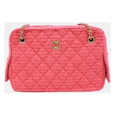 Chanel Pink Leather Tweed Camera Shoulder Bag