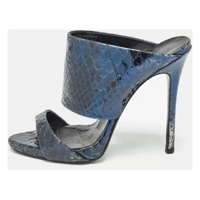 Giuseppe Zanotti Metallic Blue Python Embossed Leather Andrea Sandals Size