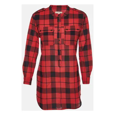 Burberry Brit Red/Black Checked Wool Long Sleeve Blouse